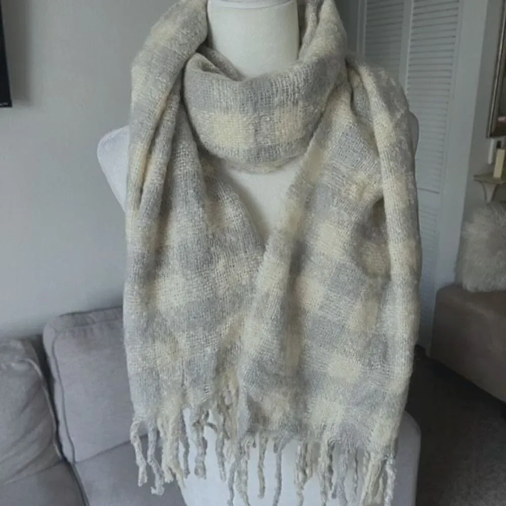 Loft wool blend neutral plaid print